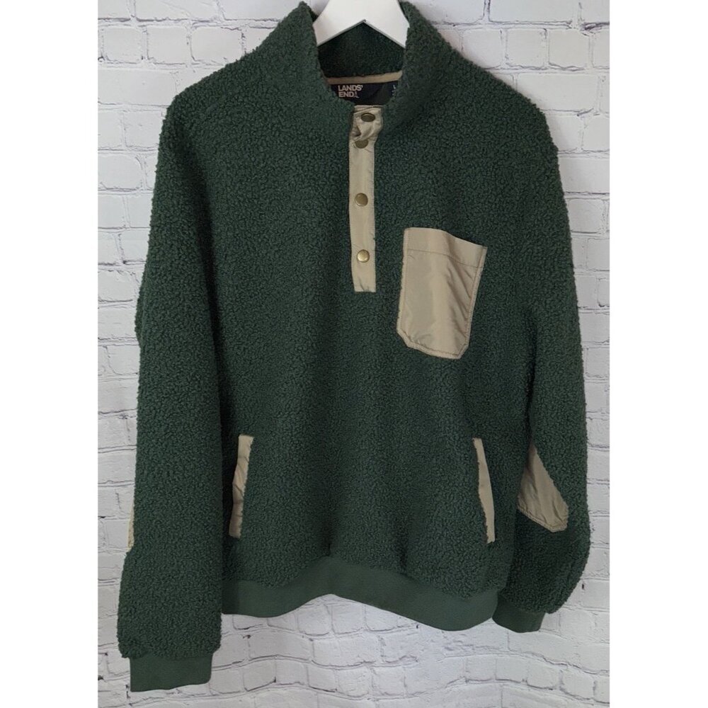 NWOT LANDS' END Half Snap Boucle Fleece Men's Pullover Size Large/42-44